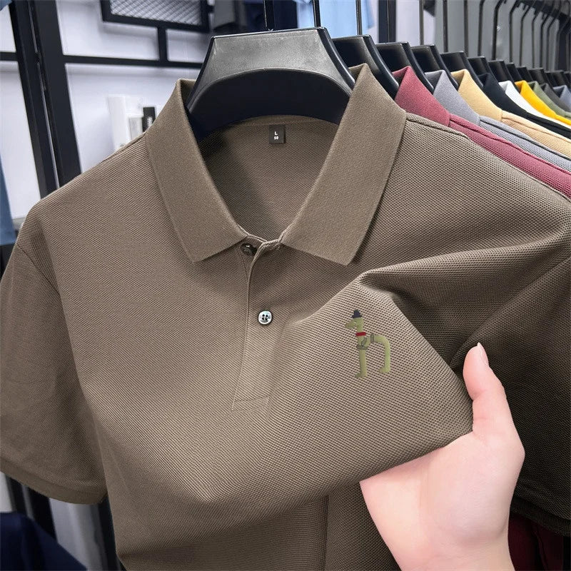 100Cotton High Quality Men's Polo Shirt Breathe Solid Color Soft Dog Print Short Sleeve Summer Lapel T-Shirt Business Menswear