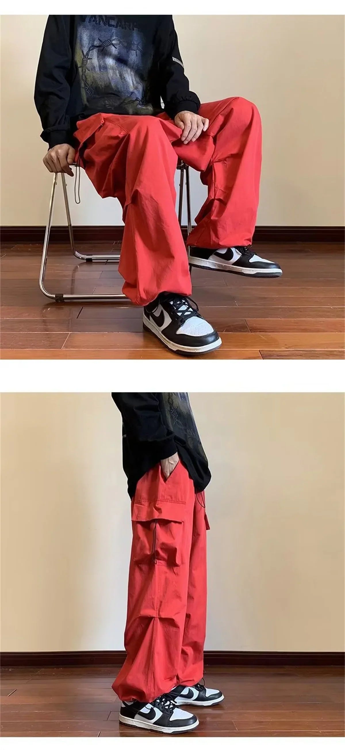 Streetwear 2025 New Spring Harem Multicolored Casual Pants Men Elastic Waist Solid Color Cargo Pants Multi Pocket Baggy Pants