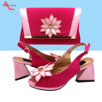Design Italian Women Shoes and Bag Set in Green Color High Quality Comfortable Heels with Appliques for Wedding
