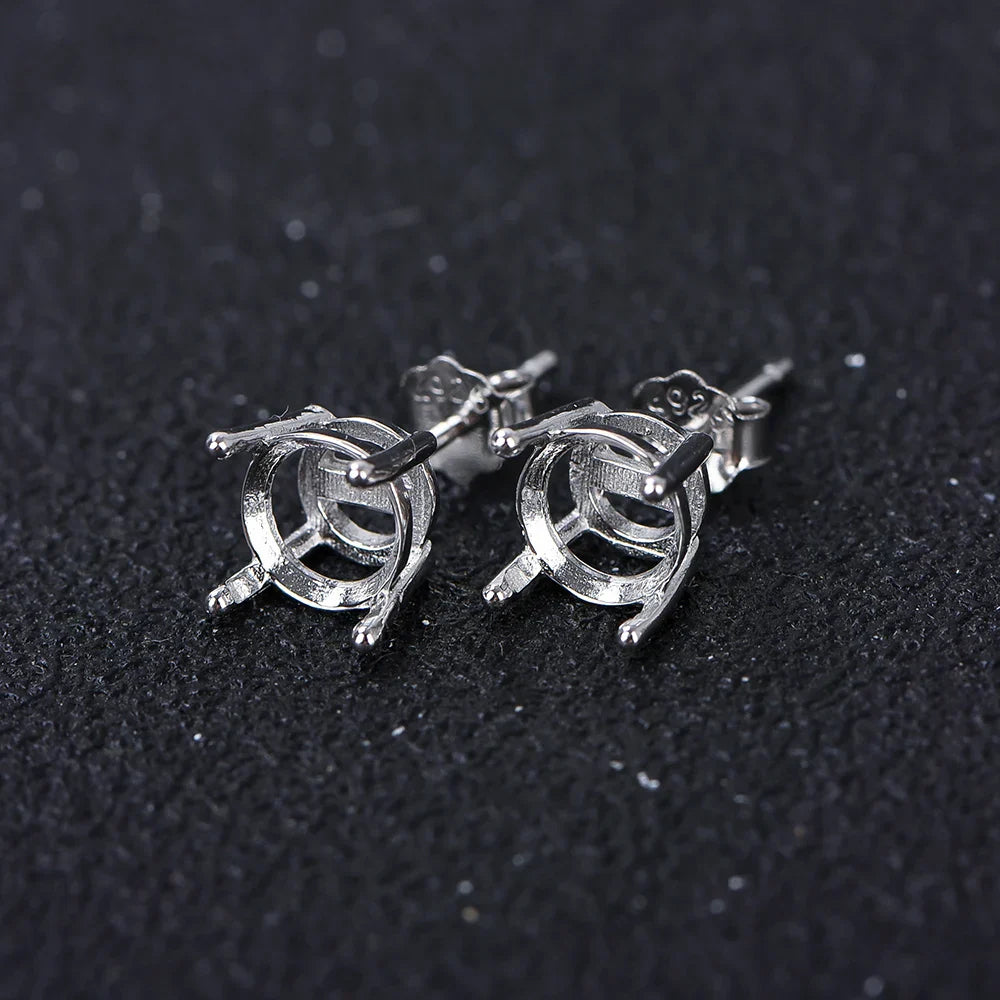 925 Silver 4-Claw Earring Settings 4mm-10mm Round Stone Holders DIY Jewelry Findings for Handcraft Earring Making