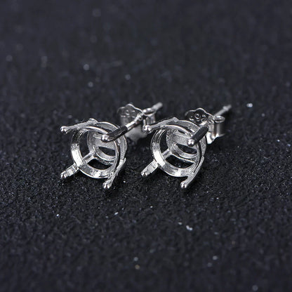 925 Silver 4-Claw Earring Settings 4mm-10mm Round Stone Holders DIY Jewelry Findings for Handcraft Earring Making