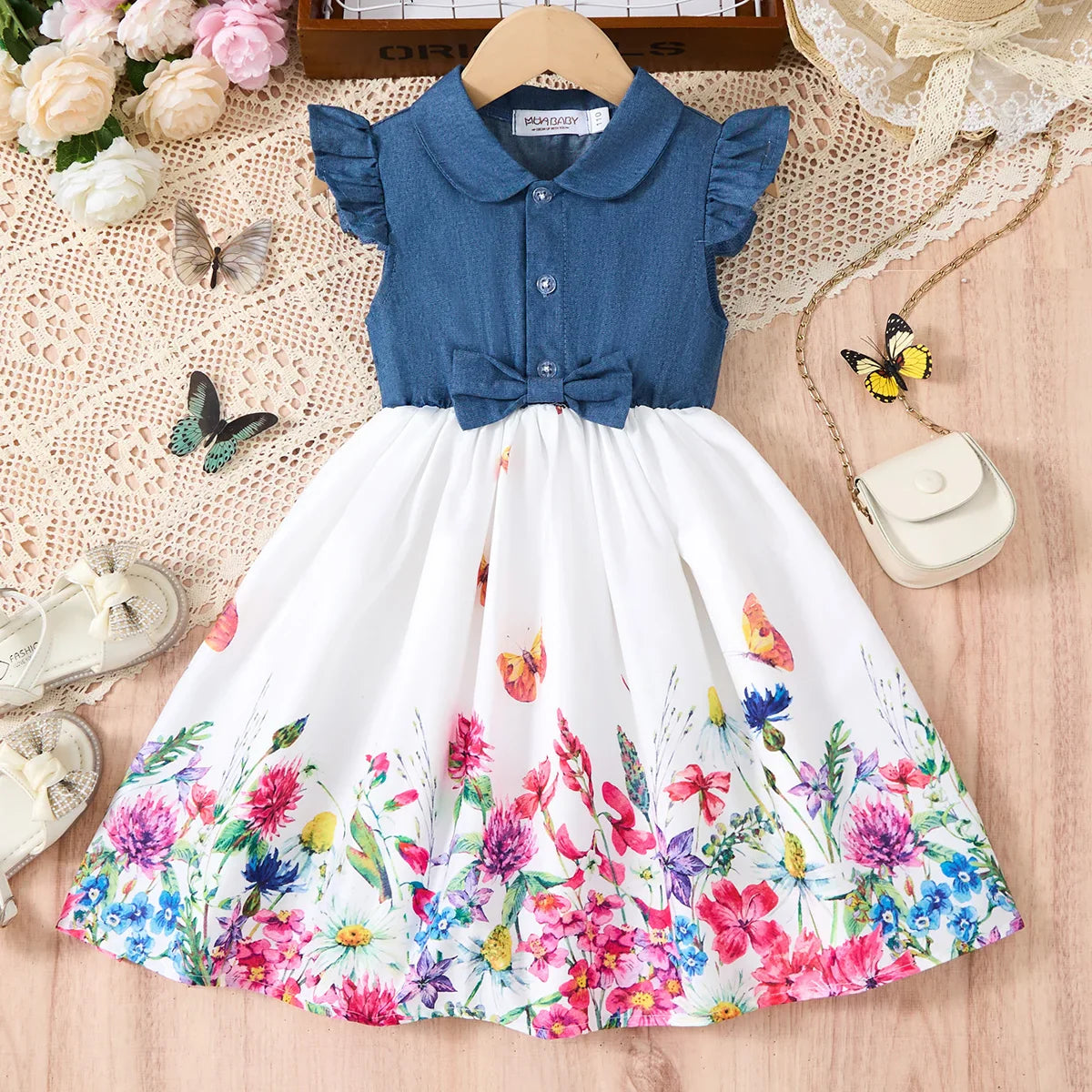 New Summer Children Dresses With Bow Print Casual Dress Outdoor Carnival Birthday Party Girl Clothes Cute Girl Skirt 2-10Y