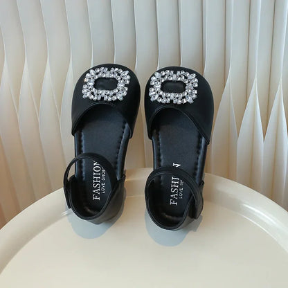 New Children's Sandals Summer Rhinestone Buckle Sandals for Girls Fashion Elegant Kids Princess Causal Wedding Flat Sandals Soft