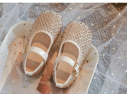 Girls Flat Shoes Sparkling Hollowed-Out Princess Shoes for Kids 2025 Summer New Sandals Mesh Hook&loop Toddlers Breathable Ins