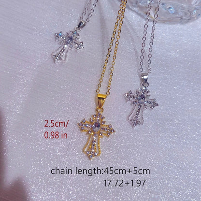 Gothic Big Zircon Cross Necklace Unisex Y2K Irregular Goth Large Cross Pendant Necklaces  for Men Women Couple Necklace Jewelry