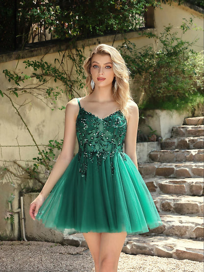 Sequins Lace Green Tulle Prom Dresses 2025 Sexy Spaghetti Straps Side Slit Evening Dress for Wedding Guest Party Dress