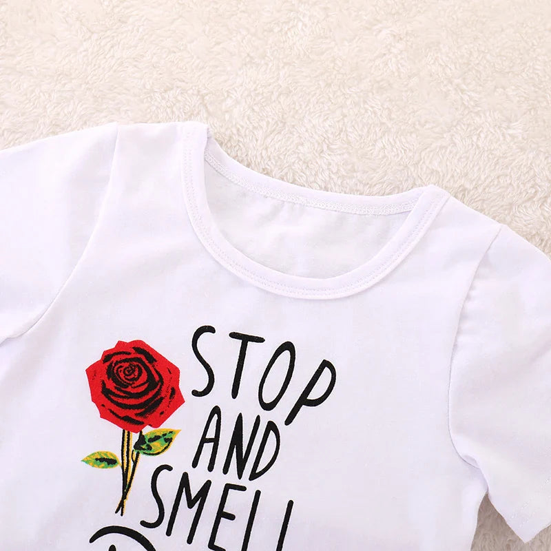 Girls Suit Summer Children's Clothes Suit Embroidery Letter Print Short sleeve+skirt Set Toddler Christmas Outfits