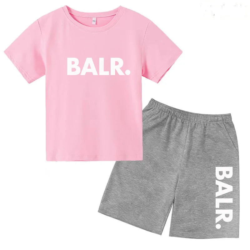 Kids T-shirt Summer Sunshine Brand Monogram Print Short Sleeve+Shorts 2P Boys Girls Toddler 3-12years Leisure Sports Jogging Set