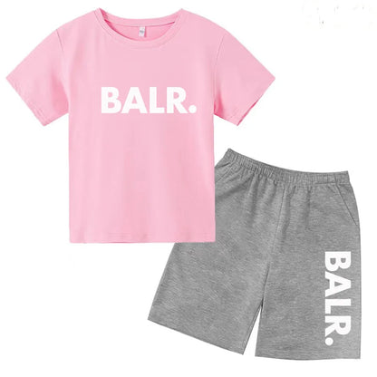 Kids T-shirt Summer Sunshine Brand Monogram Print Short Sleeve+Shorts 2P Boys Girls Toddler 3-12years Leisure Sports Jogging Set