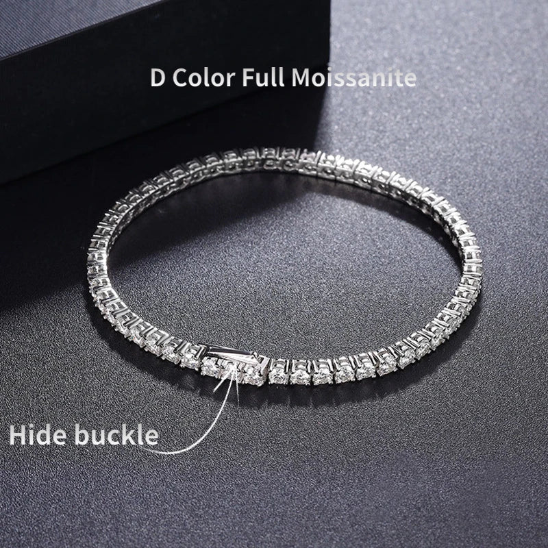 2/2.5/3/4/5mm Full Moissanite Bracelet for Women 100% 925 Sterling Silver Party Fine Jewelry Gift