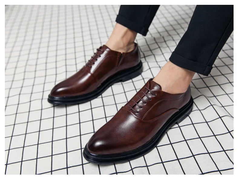 Fashion Business Formal Leather Shoes Men 2026 Summer Low-top Solid Wedding Shoes Black Oxford Pointed Office Shoes Plus Size 46