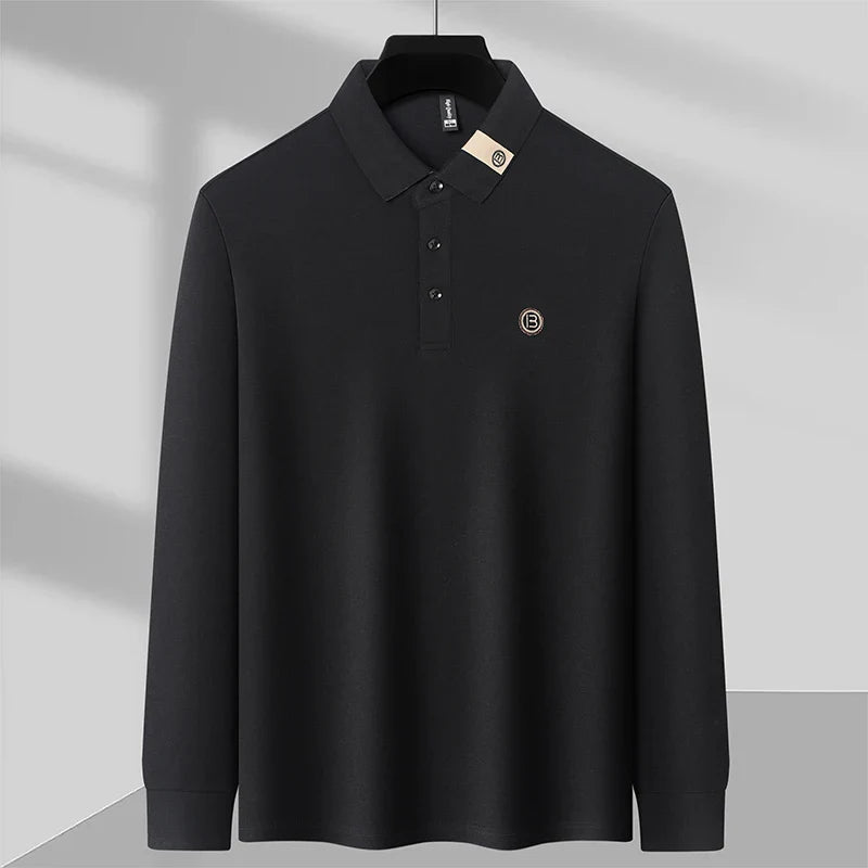 High end letter embroidery brand men's long sleeved polo shirt 2024 Spring and Autumn new comfortable 100% cotton casual T-shirt