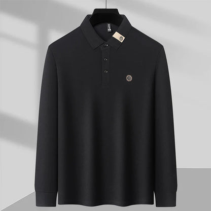 High end letter embroidery brand men's long sleeved polo shirt 2024 Spring and Autumn new comfortable 100% cotton casual T-shirt