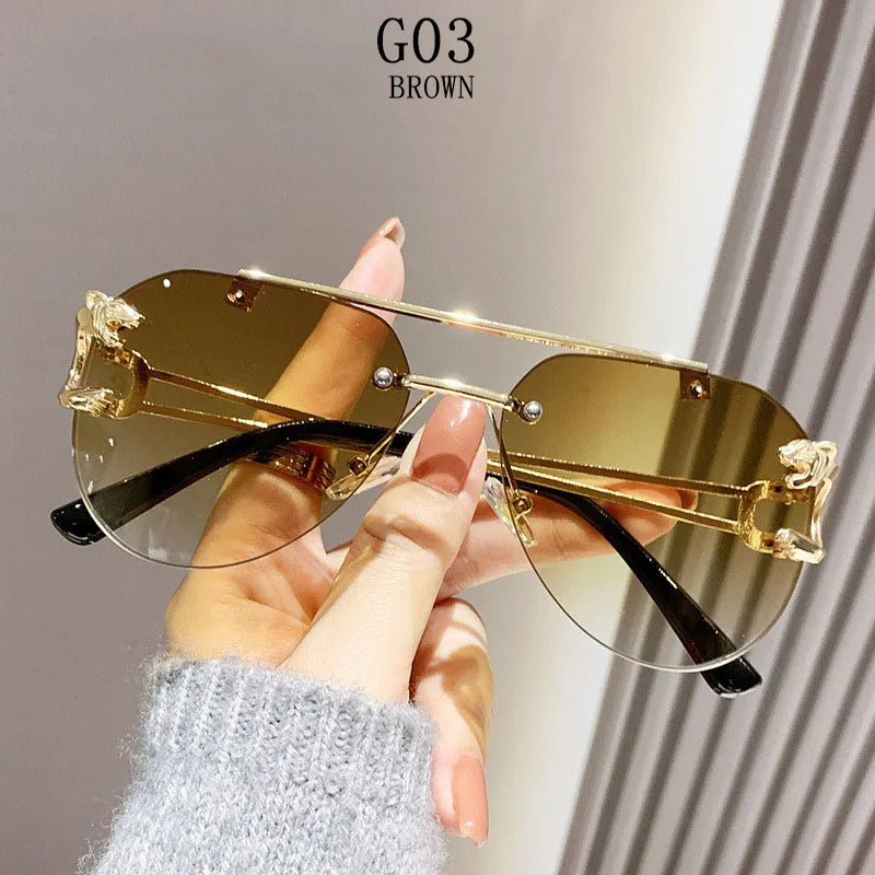 Rimless Designer Sunglasses Women Trendy Luxe Fashion Sunglasses Men