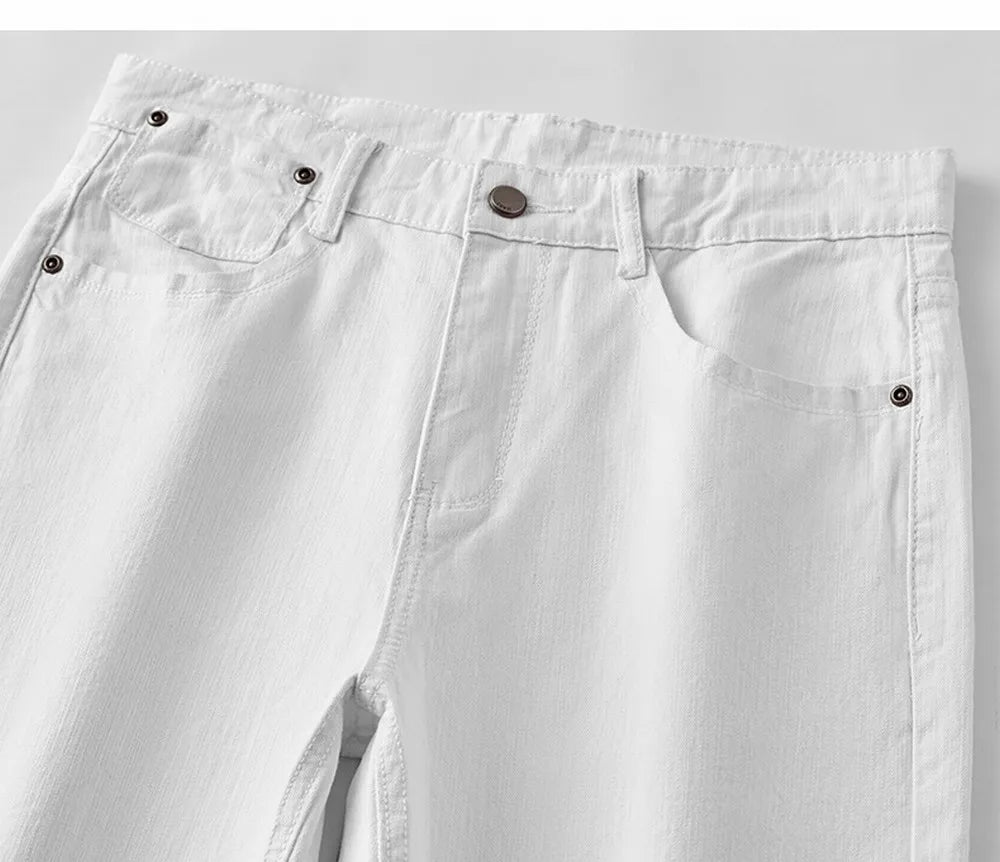 Men White Jeans Elasticity Straight Slim Fit Casual Soft Business Classic Brand Trousers Fashion Advanced Stretch Denim Pants