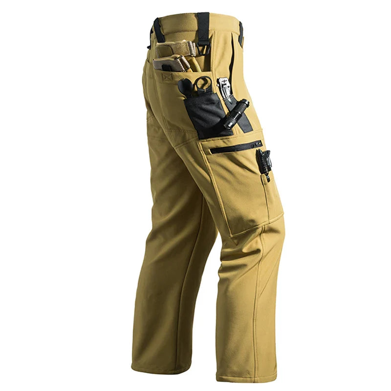 Men's City Cargo Autumn Winter Fleece Softshell Hiking Pants Fishing Climbing Trekking Casual Hunting Camping Trousers M-5XL