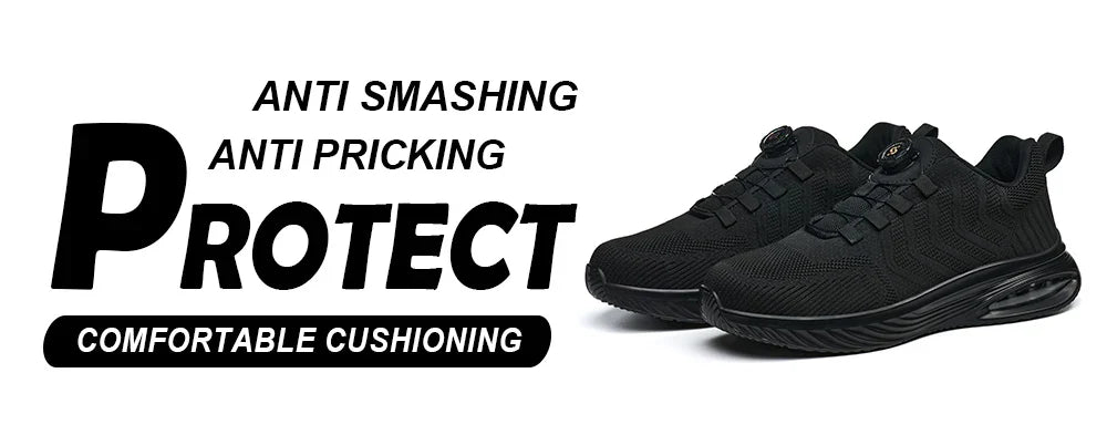 Men's Safety Shoes Anti-impact Lightweight Breathable Plastic Cap Toe Work Shoes Fashionable Button Design for Men