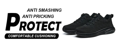 Men's Safety Shoes Anti-impact Lightweight Breathable Plastic Cap Toe Work Shoes Fashionable Button Design for Men