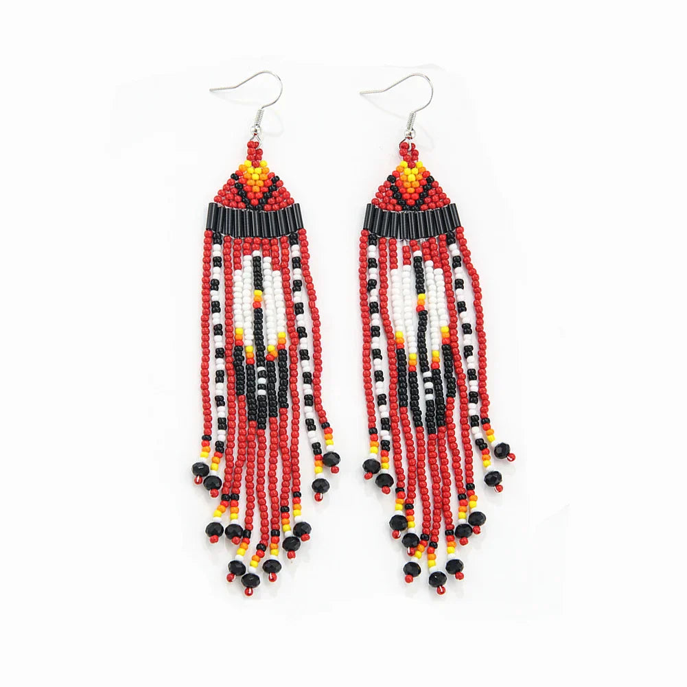 White Rice Beads Earrings For Women Retro Boho Tassels Water Drop Earrings Exaggerated Ethnic Style Earrings Jewelry
