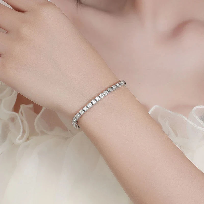 Full Asscher Cut 3x3mm 0.15CT Bezel Type Moissanite Tennis Bracelet for Women Men Party 925 Silver GRA Certified Bracelets