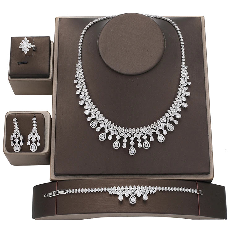 Jewelry Set New Retro Simple Ladies Engagement Wedding Necklace Bracelet Ring Earrings Zircon Set BN8050 Bijoux Mariage