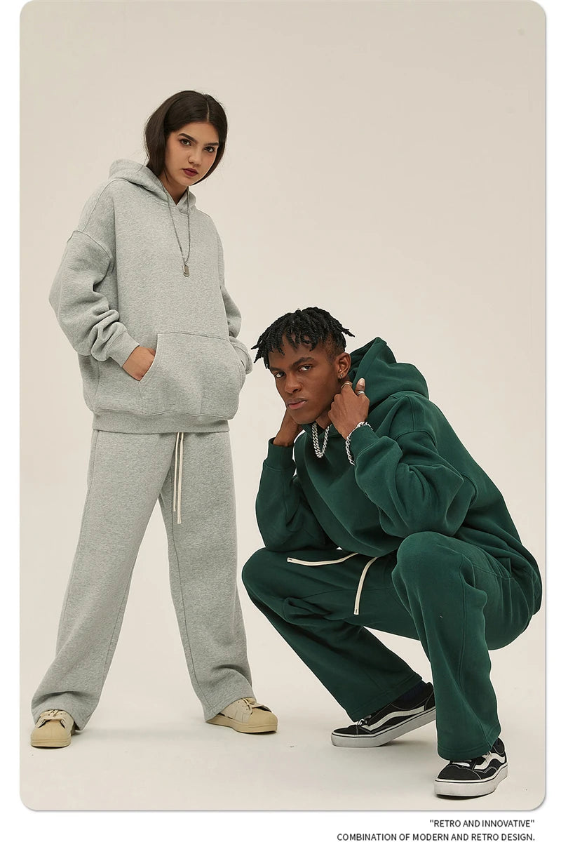 Thick 350gsm Fleece Hooded Hoodies For Men Unisex Winter Oversized Loose Basic Solid Sweatshirts Pullovers Coats HY0631