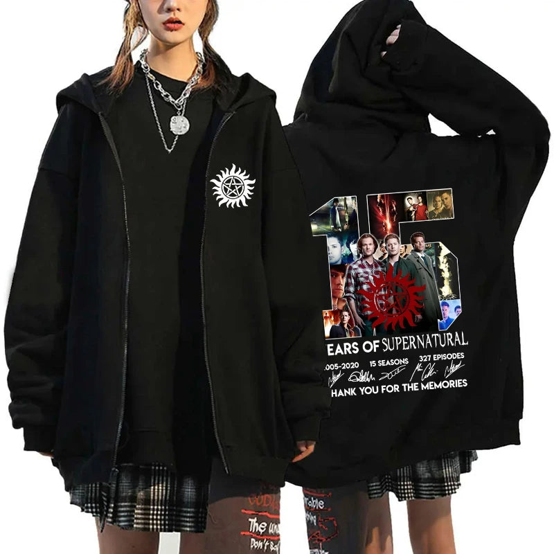 New Supernatural Printed Zipper Hooded Fashion Women Men Sweatshirt Casual Sport Hoodie Personality Zipper Long Sleeve Coat
