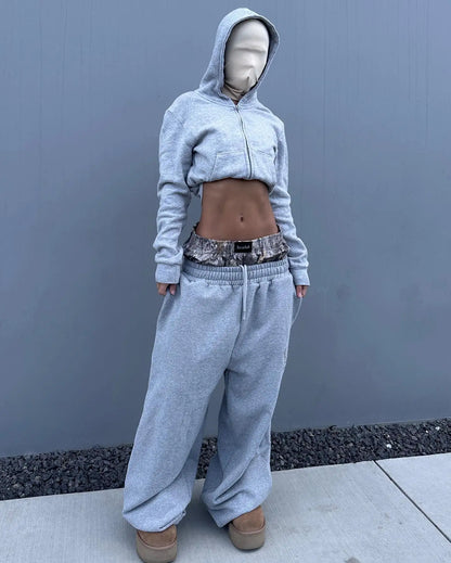 Y2K Retro Sweatpants Double Waisted Embroidered Camouflage Pattern Wide Leg Pants Men Trend Casual Streetwear Unisex Baggy Pants