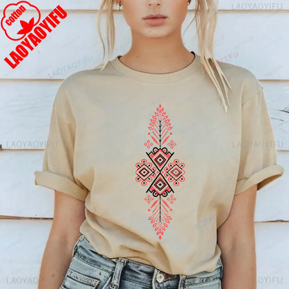 Shirt Ornament Print Shirt Ukraine Shirt Ukrainian T-shirt Gift for Women High Quality Cotton Tops Creativity Style