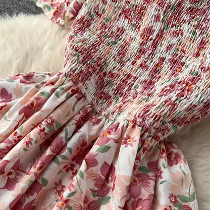 Romantic Floral Print Long Summer Dress Women Fashion Off Shoulders Straps Vacation Beach Dress Korean Party Vestidos