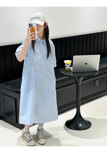 Girls' Dress Short Sleeve Fluffy High-End School Style Medium to Large Sizes Trendy Fashionable, Lightweight