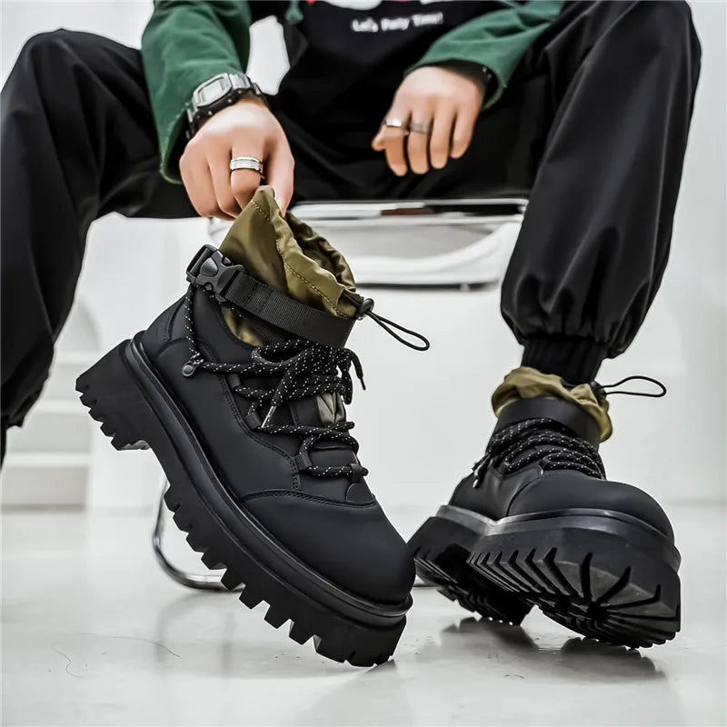 Fashion Men Casual Boots Designer High Top Mens Ankle Boots Winter Work Boots Breathable Walking Sneakers Black Leather Boots