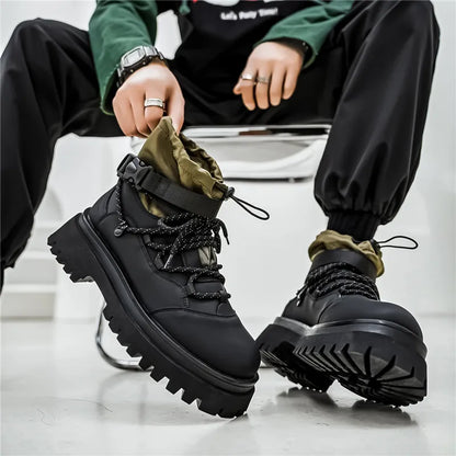 Fashion Men Casual Boots Designer High Top Mens Ankle Boots Winter Work Boots Breathable Walking Sneakers Black Leather Boots