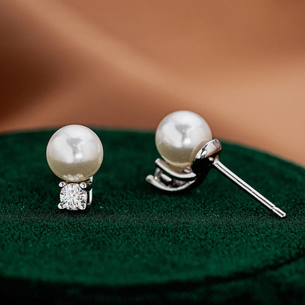 with Certificate 3mm Moissanite Diamond Stud Earrings with Pearl 925  Silver Plated 18k Gold Ear Studs for Women Fine Jewelry