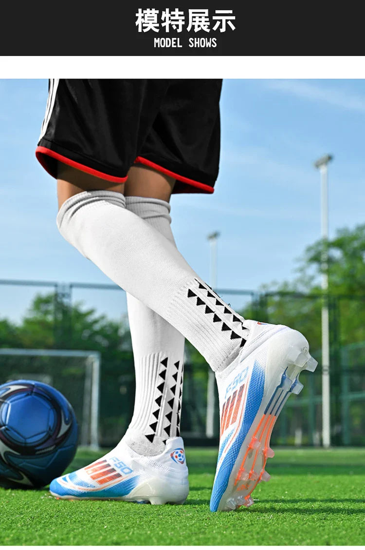 2712 Without-Lace Mens Soccer Shoes F50 SLIP-ON Non-Slip Turf Soccer Cleats Boys TF/FG Training Football Boots Chuteira Campo