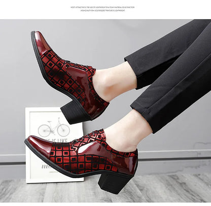 Men's High-heeled Leather Shoes Fashion Red Wedding Dresses Shoes For Men Luxury Formal Shoes Man zapatos de vestir