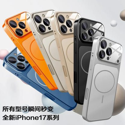 Glass For Magsafe Phone Case For iPhone 17 Air 16 15 14 13 Pro Max Magnetic Wireless Charge Armor Cover