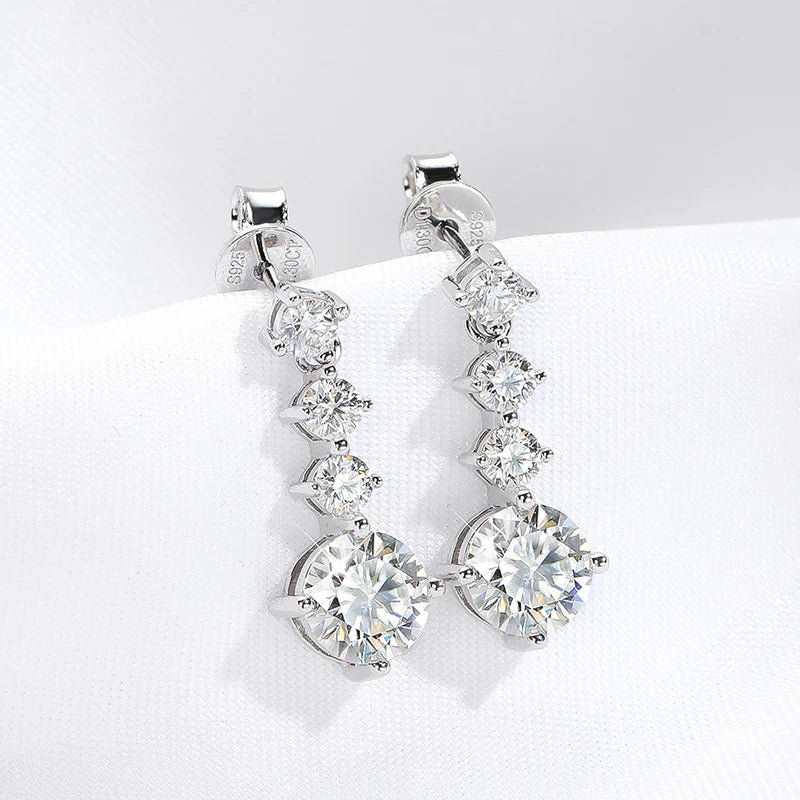 2.6CTTW D Color Certified Moissanite Drop Earrings for Women Four Claws Classic Wedding Jewelry 100% 925 Sterling Silver