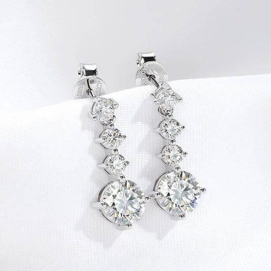 2.6CTTW D Color Certified Moissanite Drop Earrings for Women Four Claws Classic Wedding Jewelry 100% 925 Sterling Silver