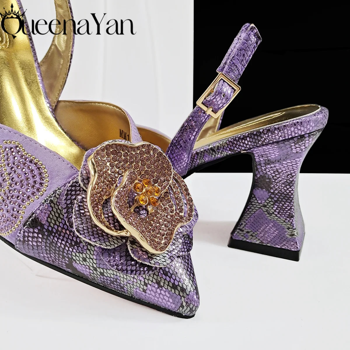 Elegant Lilac Color Women's Heels Handbag Set Rhinestone Embellished Designer Shoes for Weddings Special Events