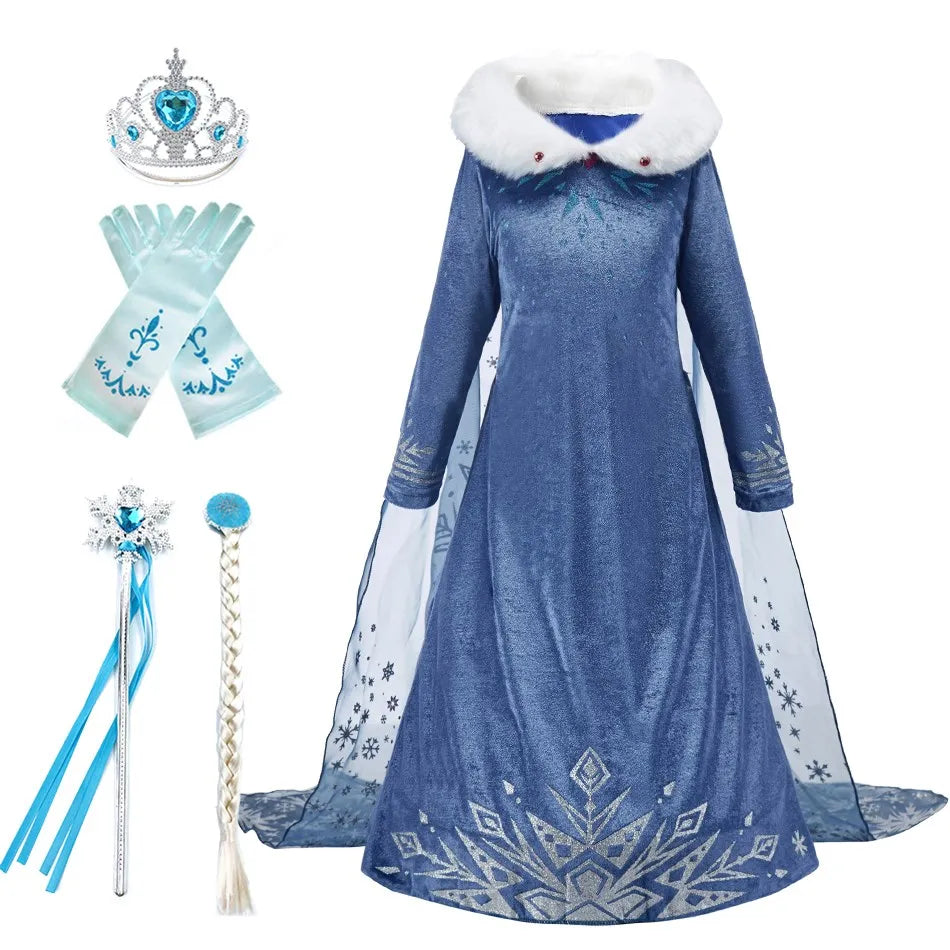 Children Snow Queen Princess Dress Winter Girl Elsa Costume Carnival Birthday Holiday Party Dress Kids New Outfit Clothes 2025