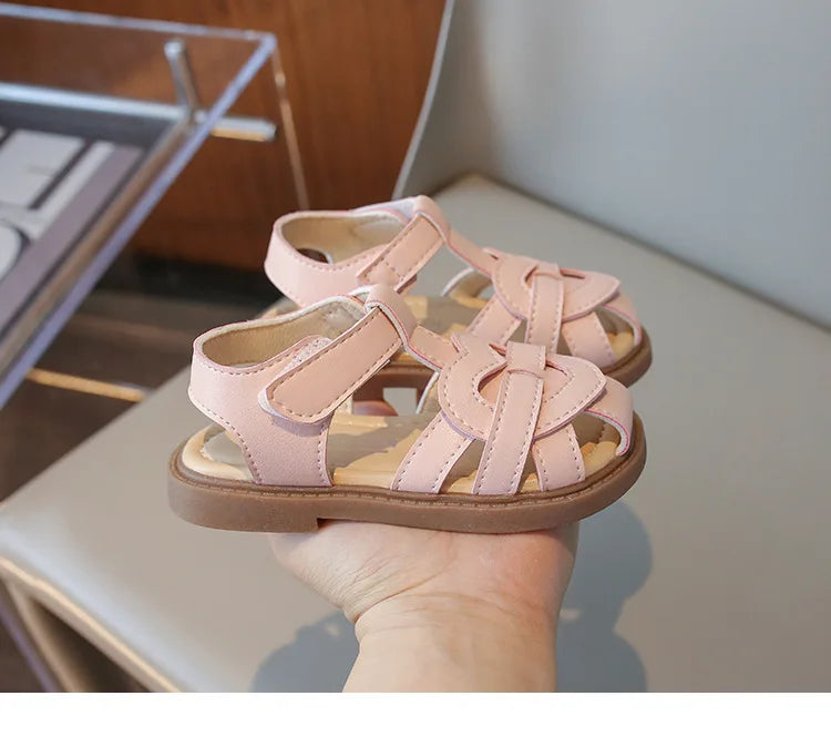 Girls Roman Shoes Children Solid Color Classic Retro Style Student Uniform Shoes Kids Fashion Girl Toes Wrapped Sandals I03284