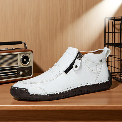 Classic Handmade Leather Men's Shoes Casual Banquet Fashion Men Boots Comfy Flat Ankle Boots White Mokasin Shoes Work Shoes