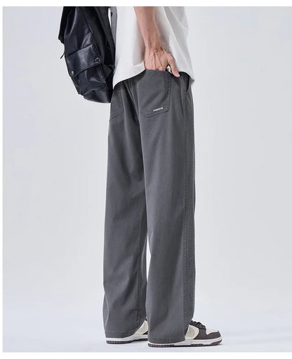 Brand Soft Jeans for Men Spring Thin Draped Comfortable Straight Trousers Drawstring Male Baggy Denim Pants Streetwear