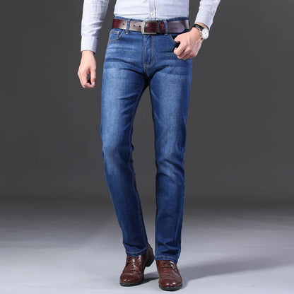 New Men Light Luxury Stretch Slim Fit Pants Comfortable Soft Business Fashion Straight Casual Denim Trousers Male Brand Clothing