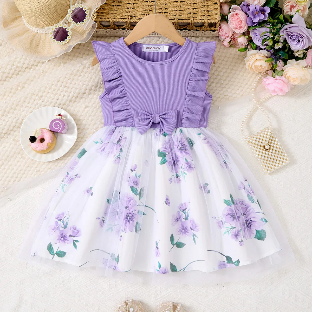 New Summer Children Dresses With Bow Print Casual Dress Outdoor Carnival Birthday Party Girl Clothes Cute Girl Skirt 2-10Y