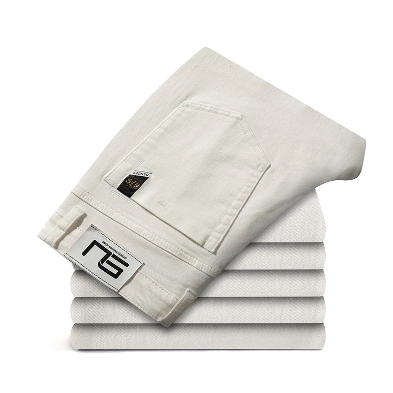 2025 Men White Jeans Fashion Casual Classic Style Regular Straight  Fit Soft Trousers Male  Advanced Stretch Pants