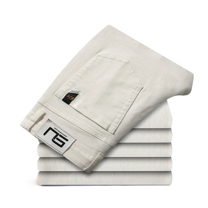 2025 Men White Jeans Fashion Casual Classic Style Regular Straight  Fit Soft Trousers Male  Advanced Stretch Pants
