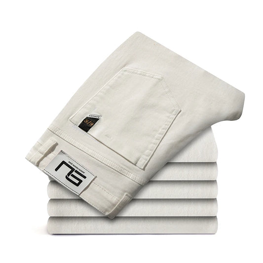 2025 Men White Jeans Fashion Casual Classic Style Regular Straight  Fit Soft Trousers Male  Advanced Stretch Pants