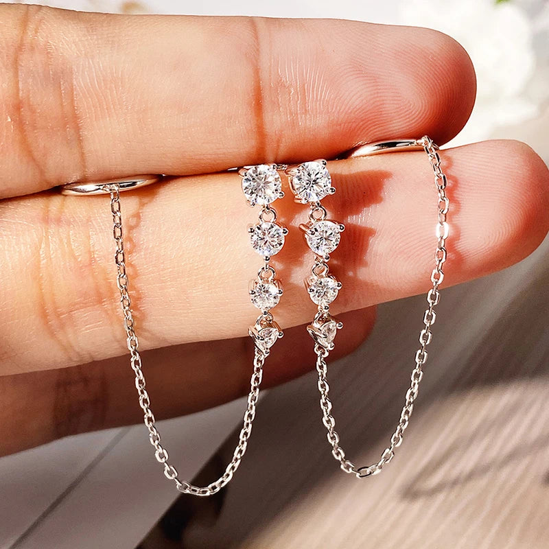 9CM Gradient Tassels All Moissanite Drop Earrings for Women Sparkling Female Girls Jewelry 925 Sterling Silver Plated 18K